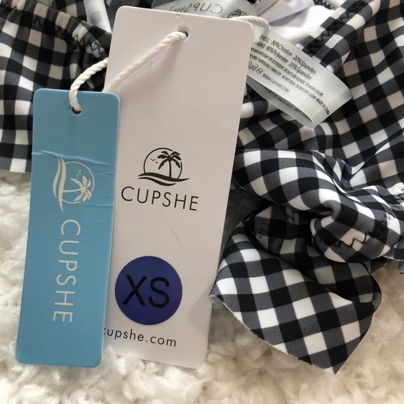 🆕 Cupshe gingham plaid ruffled sexy black white ruffle womens bikini xs - Picture 9 of 11